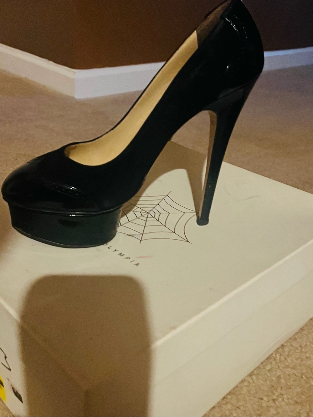 Charlotte Olympia Black Suede and Patent Leather Dolly Platform Pumps. - Picture 1 of 3
